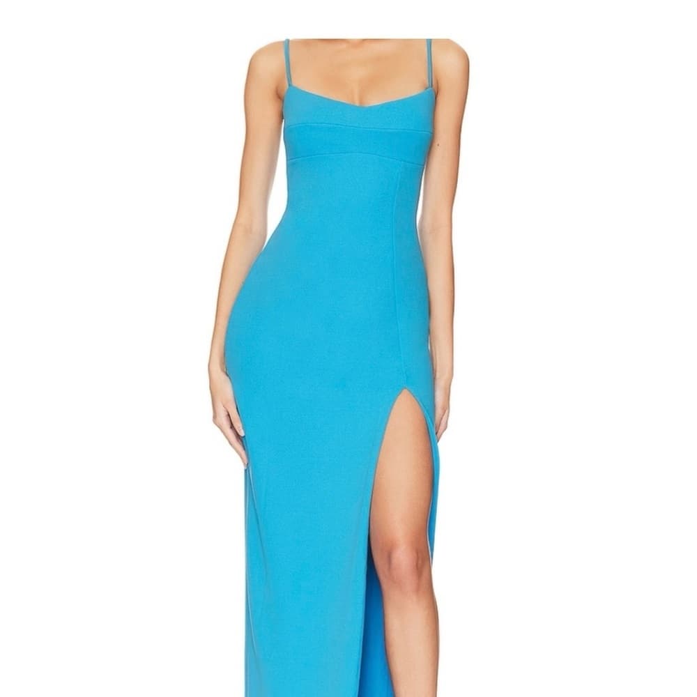 Nookie Turquoise Spaghetti-Strap Maxi Dress with High Slit - Thumbnail 2