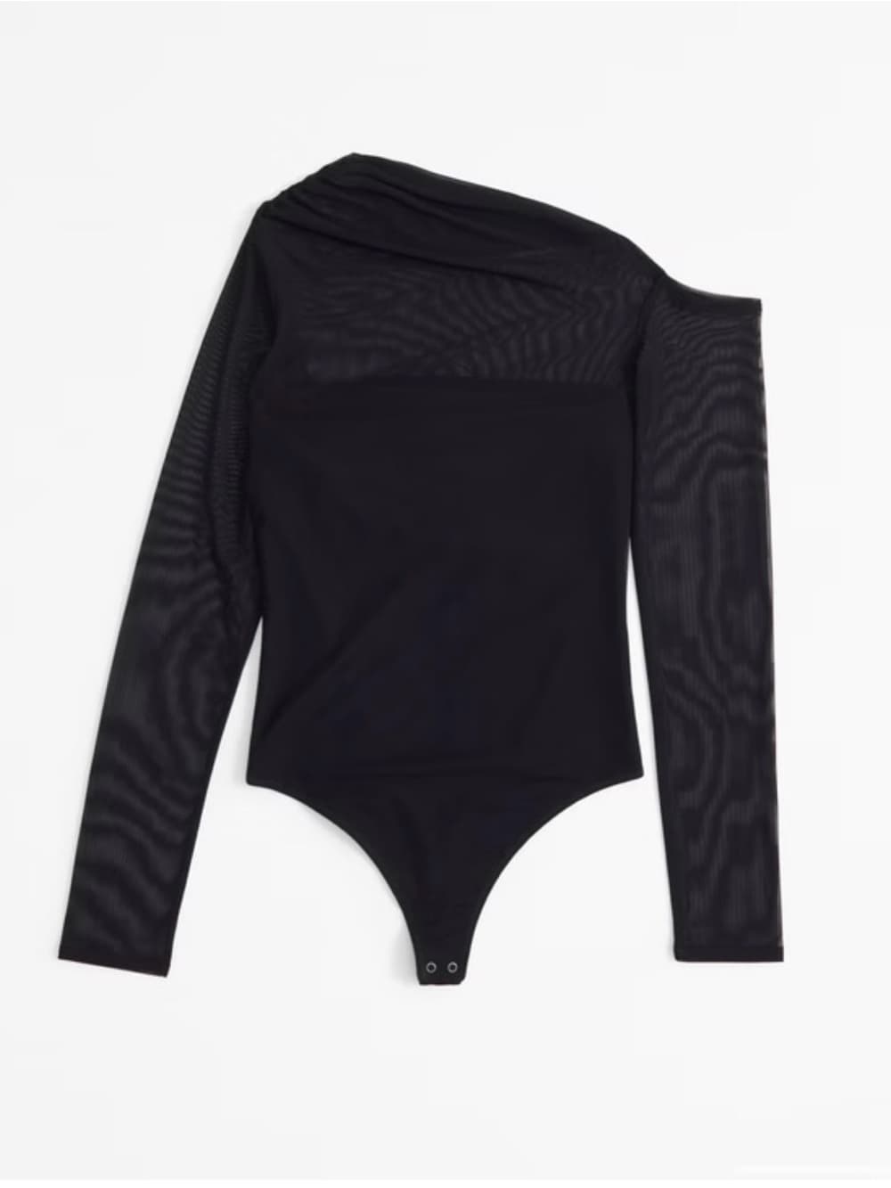 Abercrombie & Fitch Black One-Shoulder Sheer Sleeve Bodysuit - Thumbnail 5