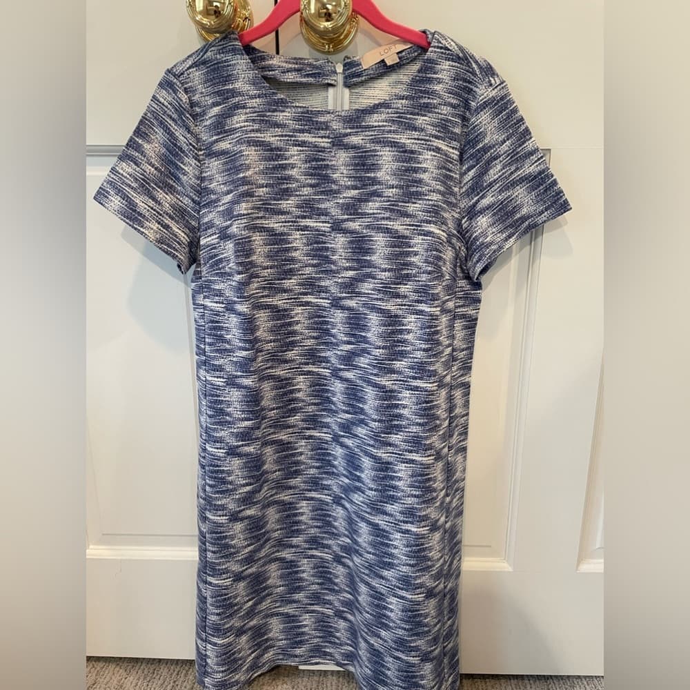 LOFT Blue Textured Knit Dress Size 4 - Thumbnail 2