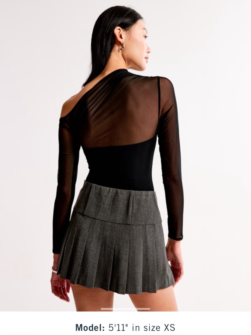 Abercrombie & Fitch Black One-Shoulder Sheer Sleeve Bodysuit - Thumbnail 3
