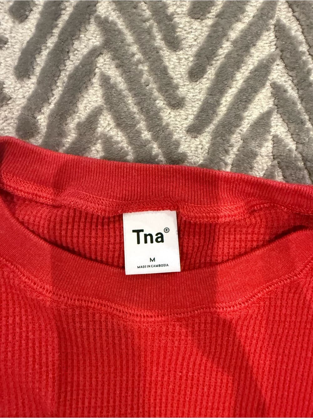 TNA Red Waffle-Knit Cropped Crew Sweatshirt - Thumbnail 2