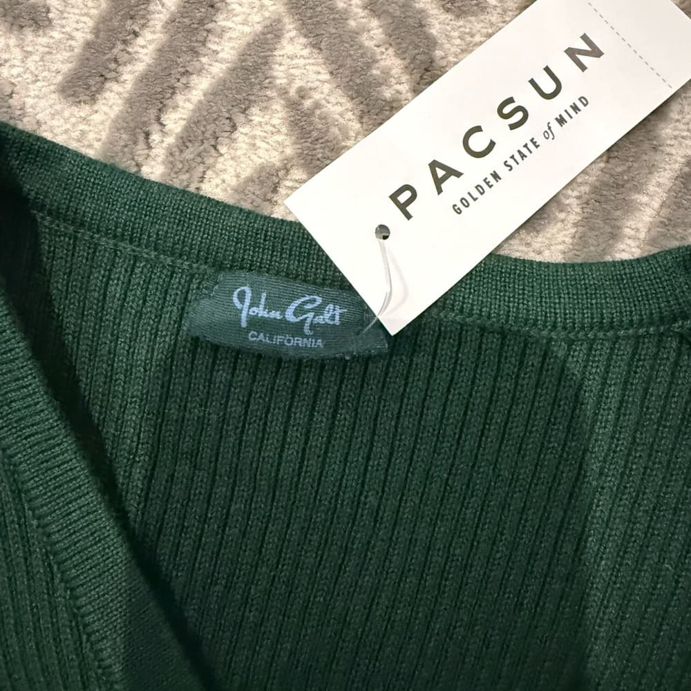 John Galt Dark Green V-Neck Ribbed Button Cardigan - Thumbnail 3