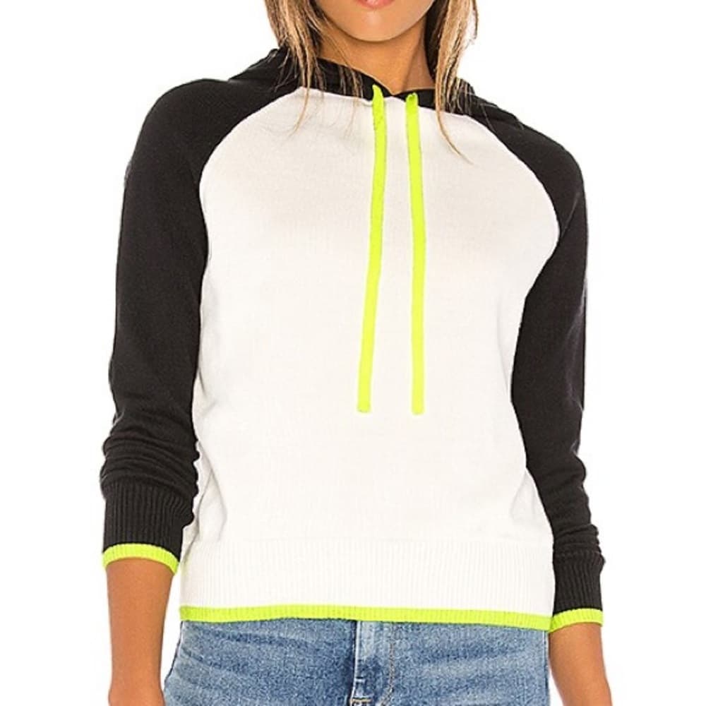 Central Park West Knit Hoodie in Ivory & Neon Yellow, Size XS - Thumbnail 2