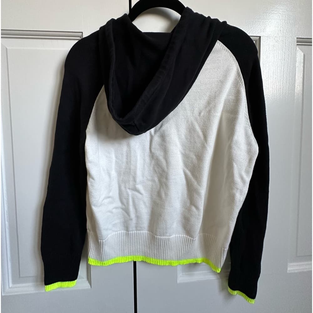 Central Park West Knit Hoodie in Ivory & Neon Yellow, Size XS - Thumbnail 4