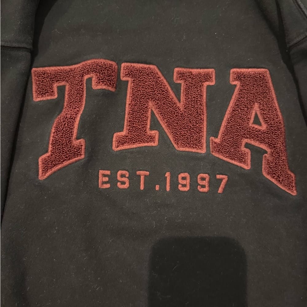 TNA Women’s Black Crewneck Sweater with Burgundy Logo - Thumbnail 2