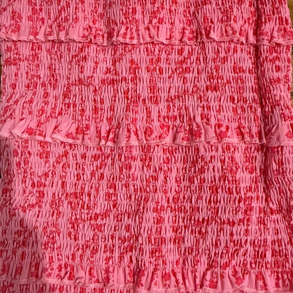 Smocked Pink Floral Dress with Bow Straps - Thumbnail 3