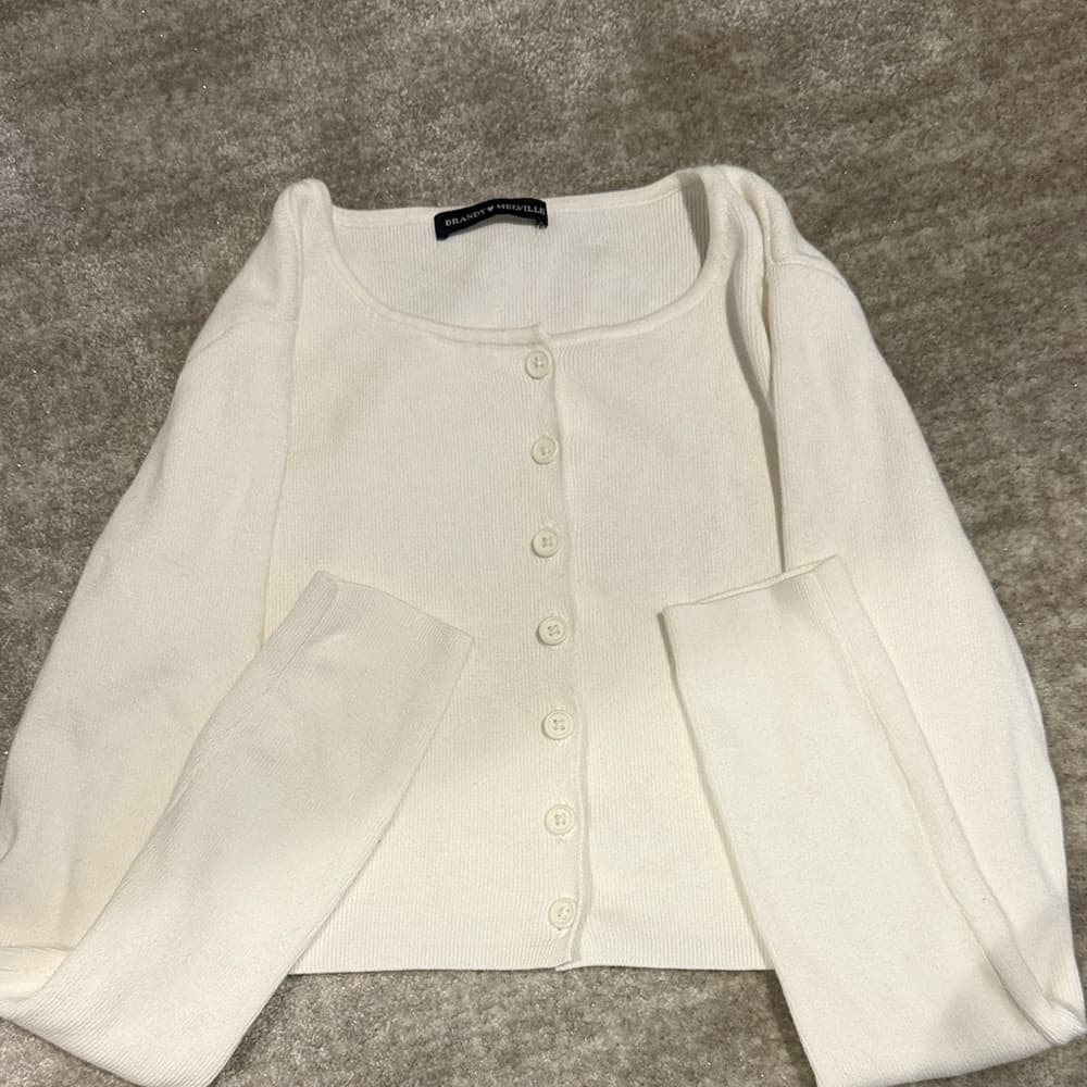 Brandy Melville Cropped White Knit Cardigan - Thumbnail 4