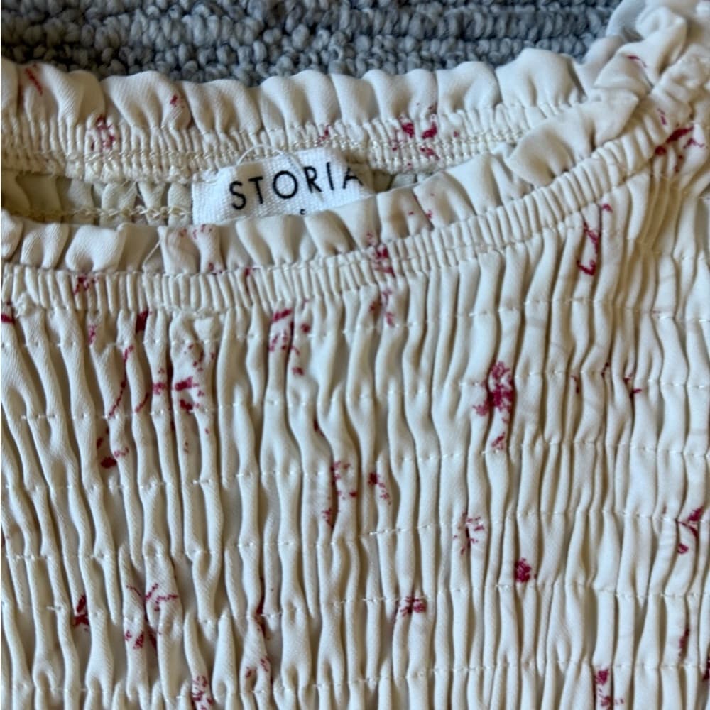 Storia Cream Smocked Mini Dress Fit and Flare - Thumbnail 4