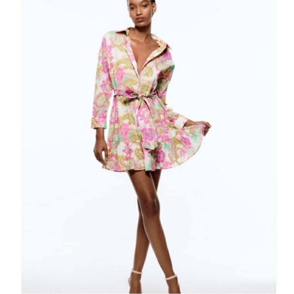 Zara Multicolor Paisley Long Sleeve Dress - Thumbnail 3