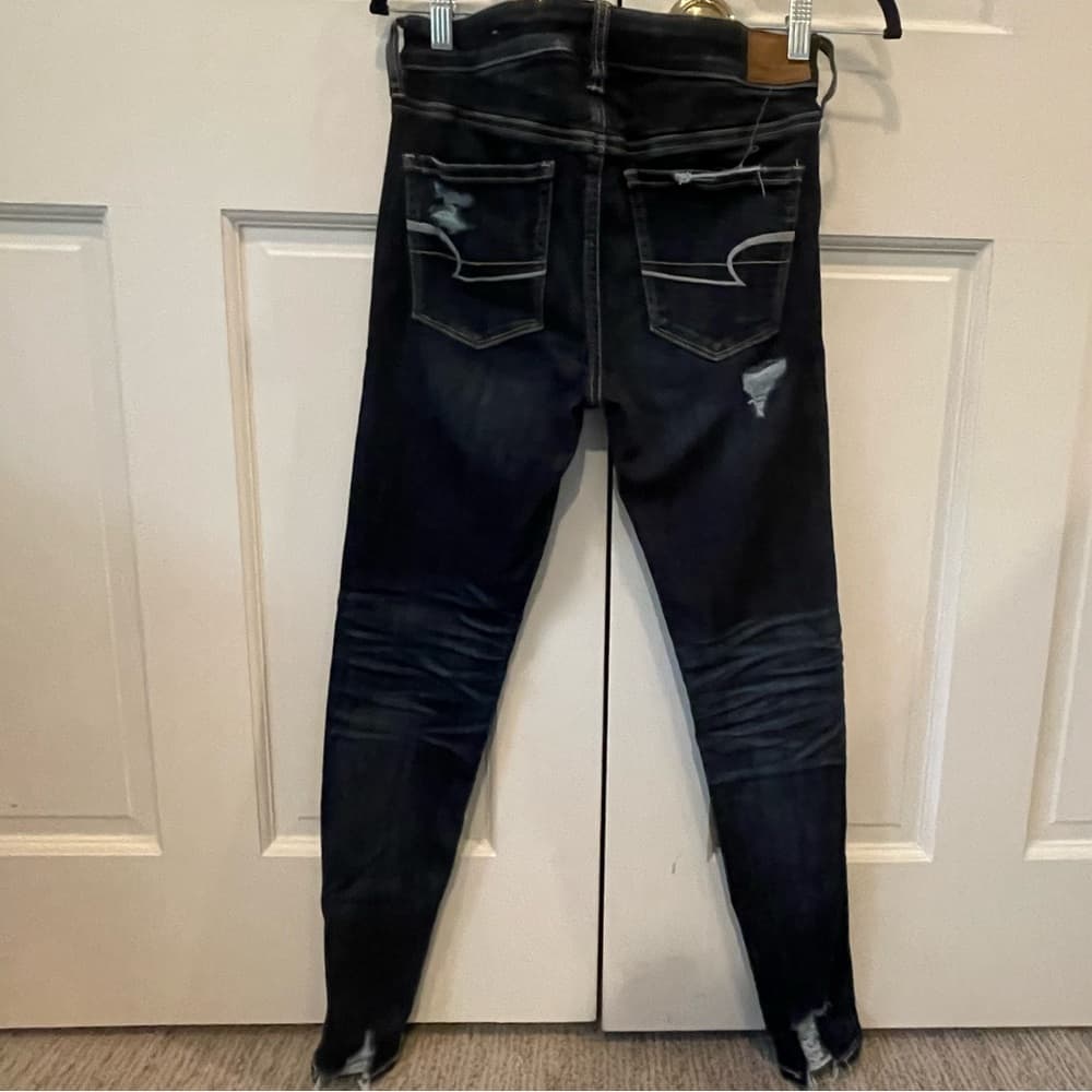 Women's American Eagle Distressed Dark Denim Skinny Jeans - Thumbnail 3