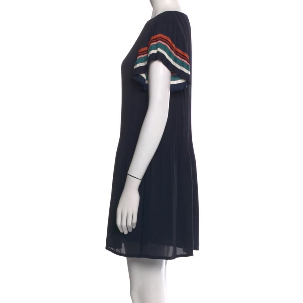 Maje Rolini Pleated Mini Dress Navy Stripe Flutter Sleeves Size 1/Small - Thumbnail 2