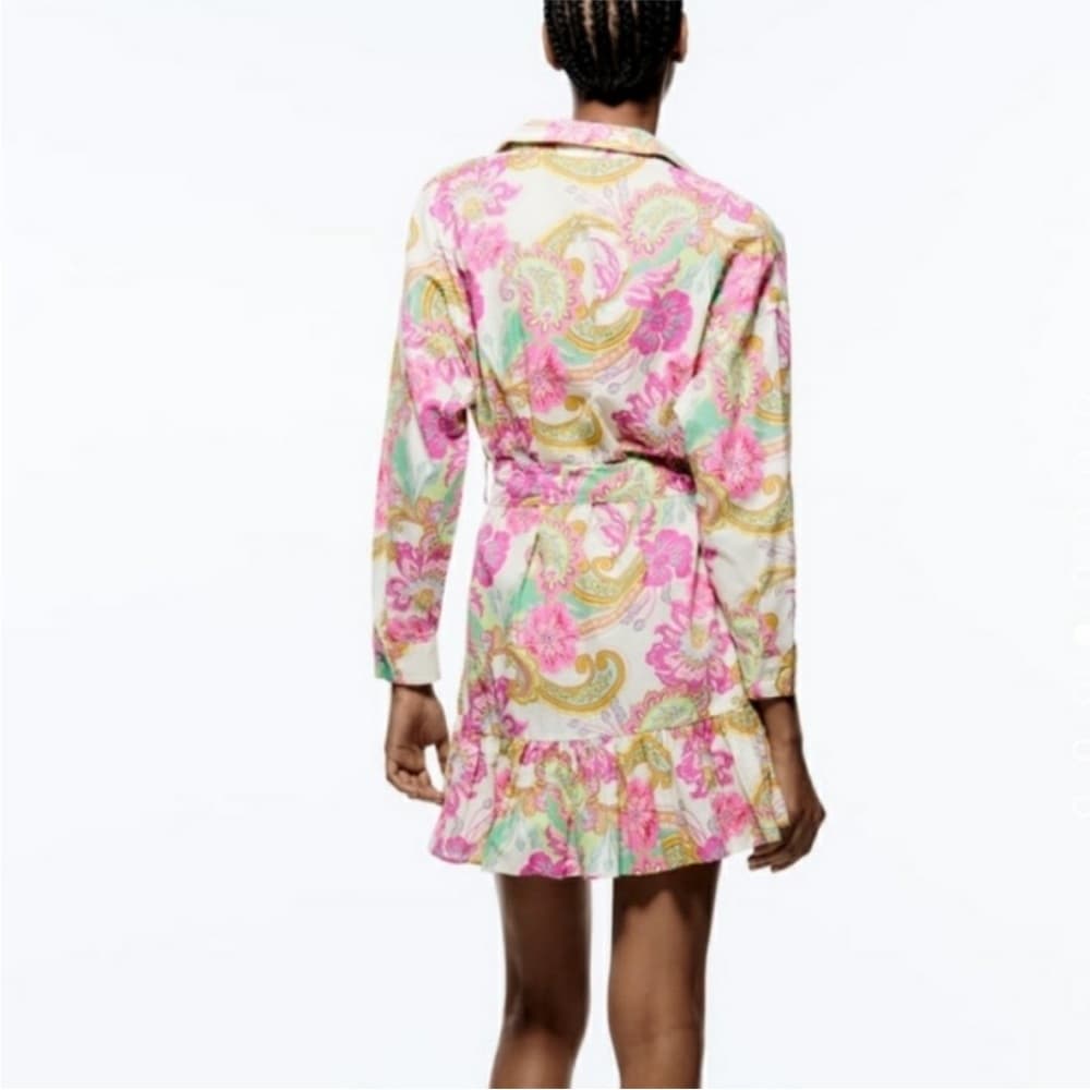 Zara Multicolor Paisley Long Sleeve Dress - Thumbnail 4