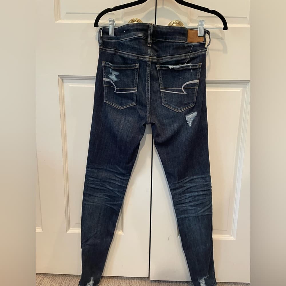 Women's American Eagle Distressed Dark Denim Skinny Jeans - Thumbnail 4