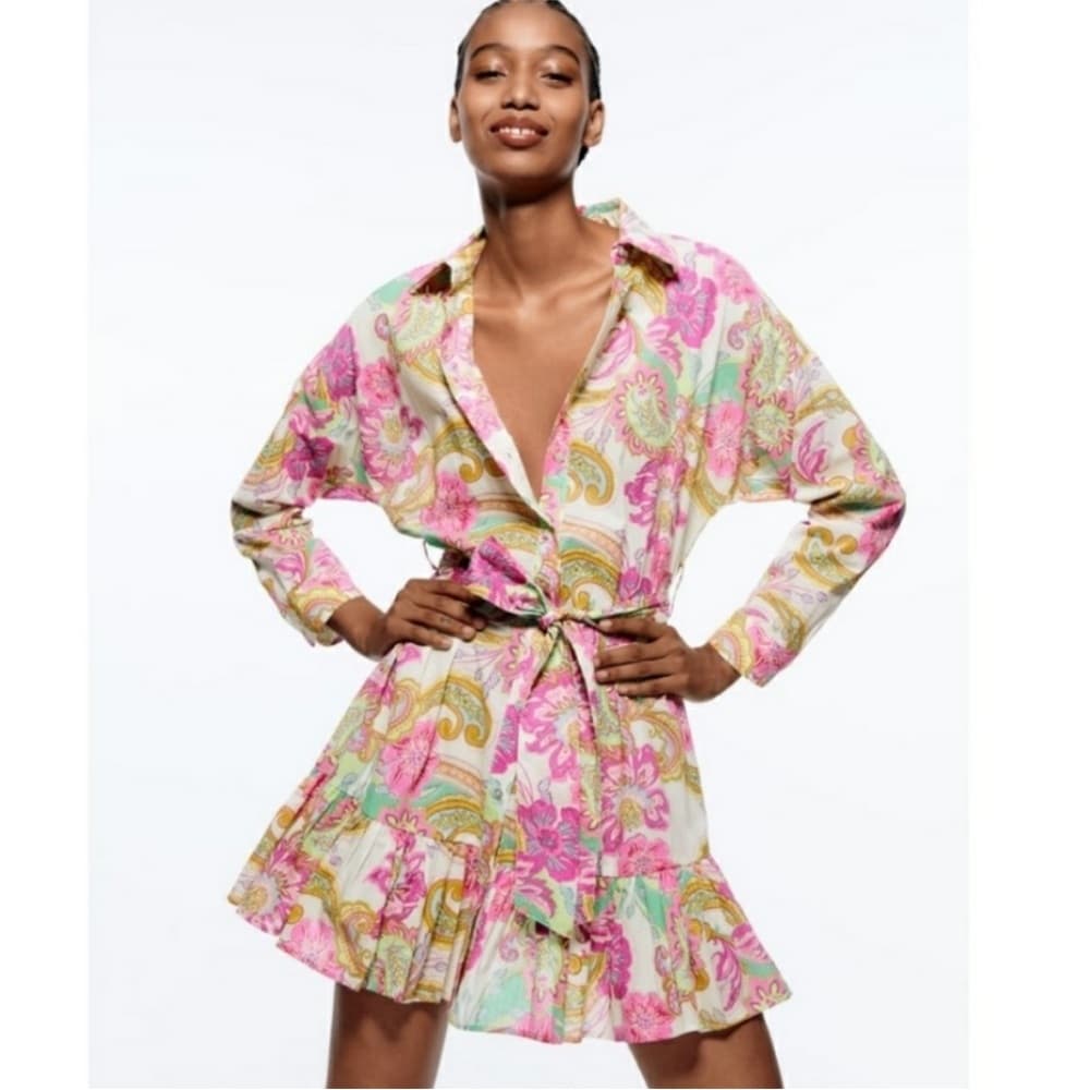 Zara Multicolor Paisley Long Sleeve Dress - Thumbnail 5