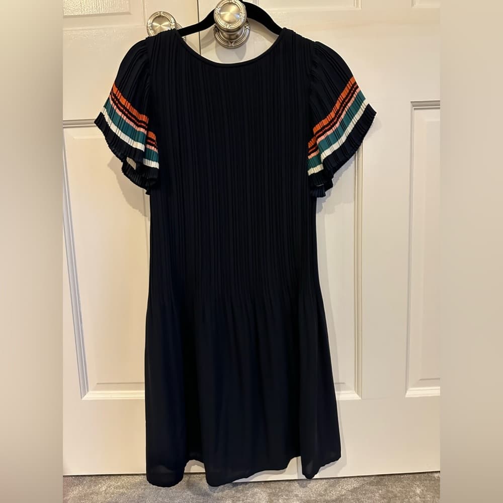 Maje Rolini Pleated Mini Dress Navy Stripe Flutter Sleeves Size 1/Small - Thumbnail 3