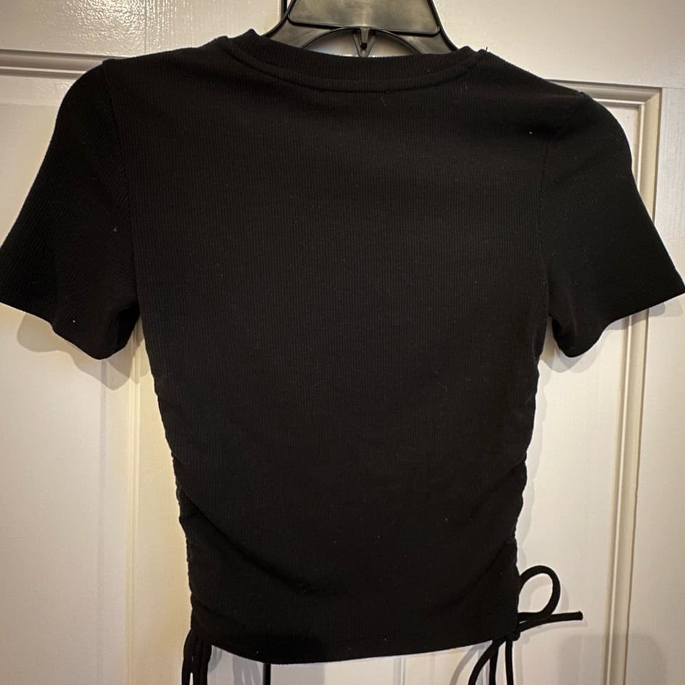 Zara ruched ribbed t-shirt black, Size Small - Thumbnail 6