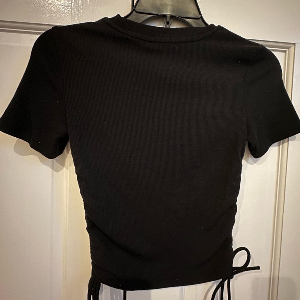 Zara ruched ribbed t-shirt black, Size Small - Thumbnail 5