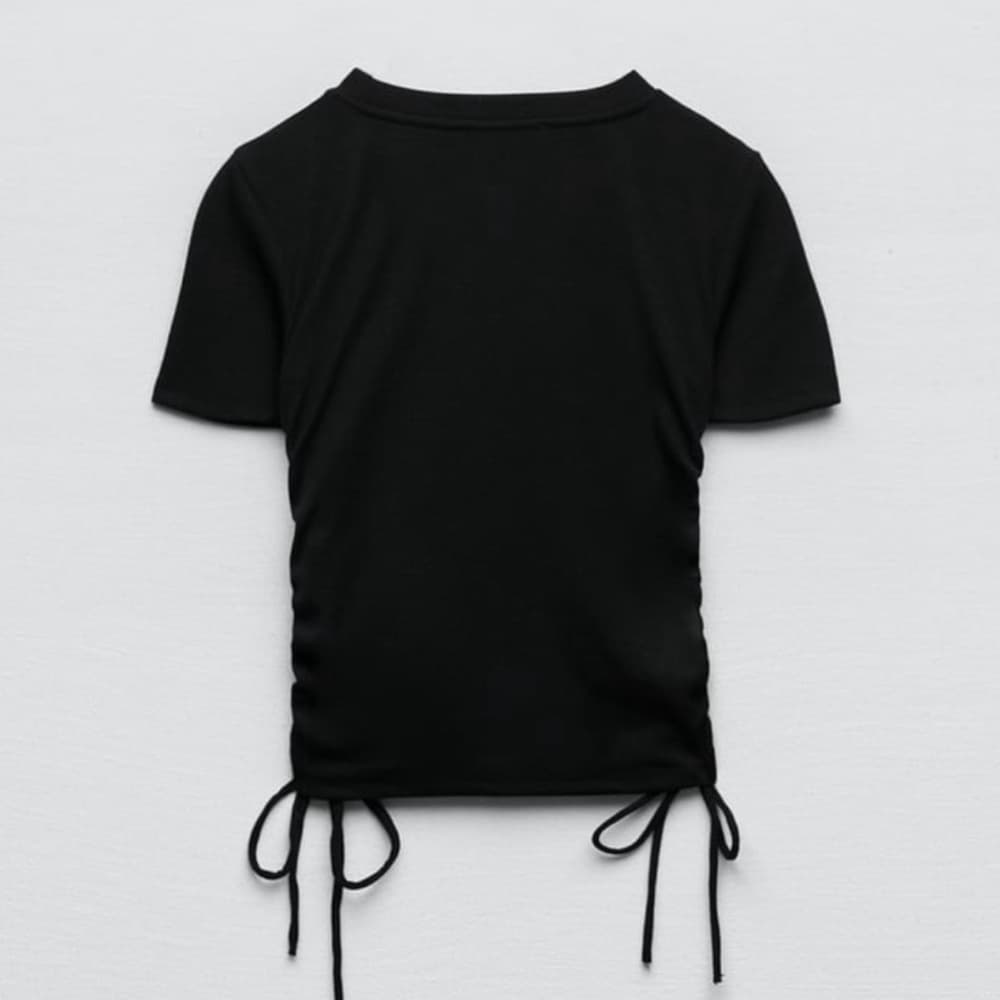 Zara ruched ribbed t-shirt black, Size Small - Thumbnail 2