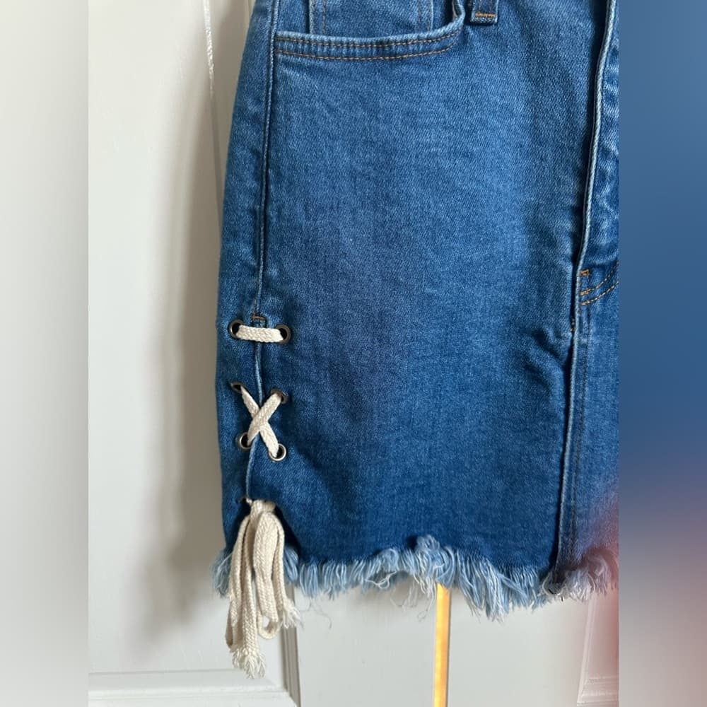 Mini Denim Skirt with Side Tie Detail - Thumbnail 5