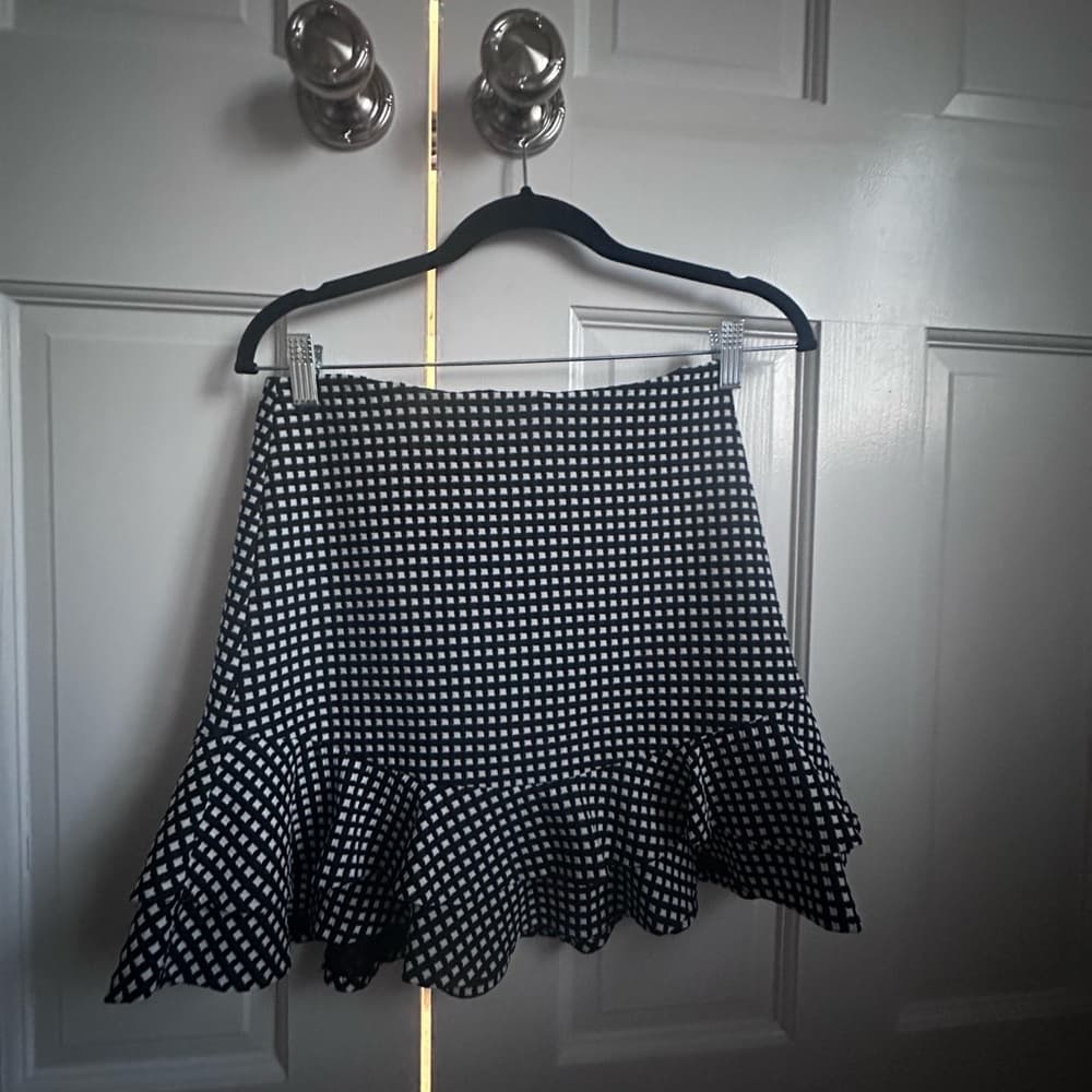 Aqua Black and White Skater Mini Skirt with Ruffled Hem - Thumbnail 2