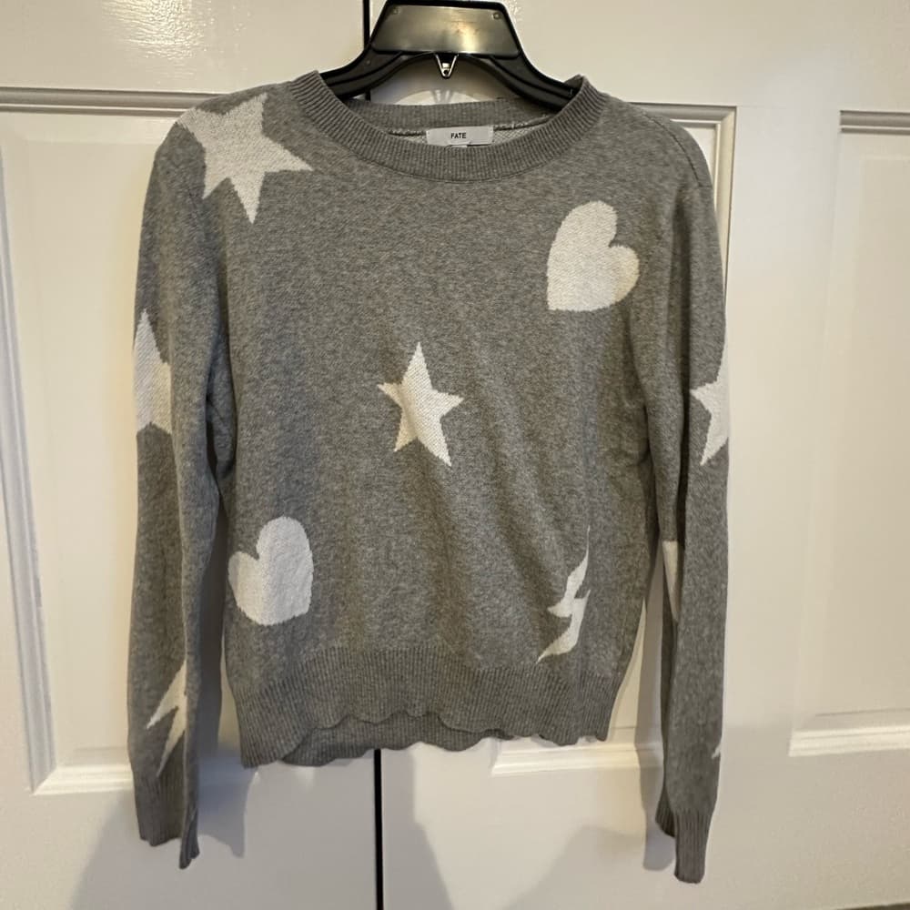 Fate printed heart, star and lighting bolt sweater, Size small - Thumbnail 3