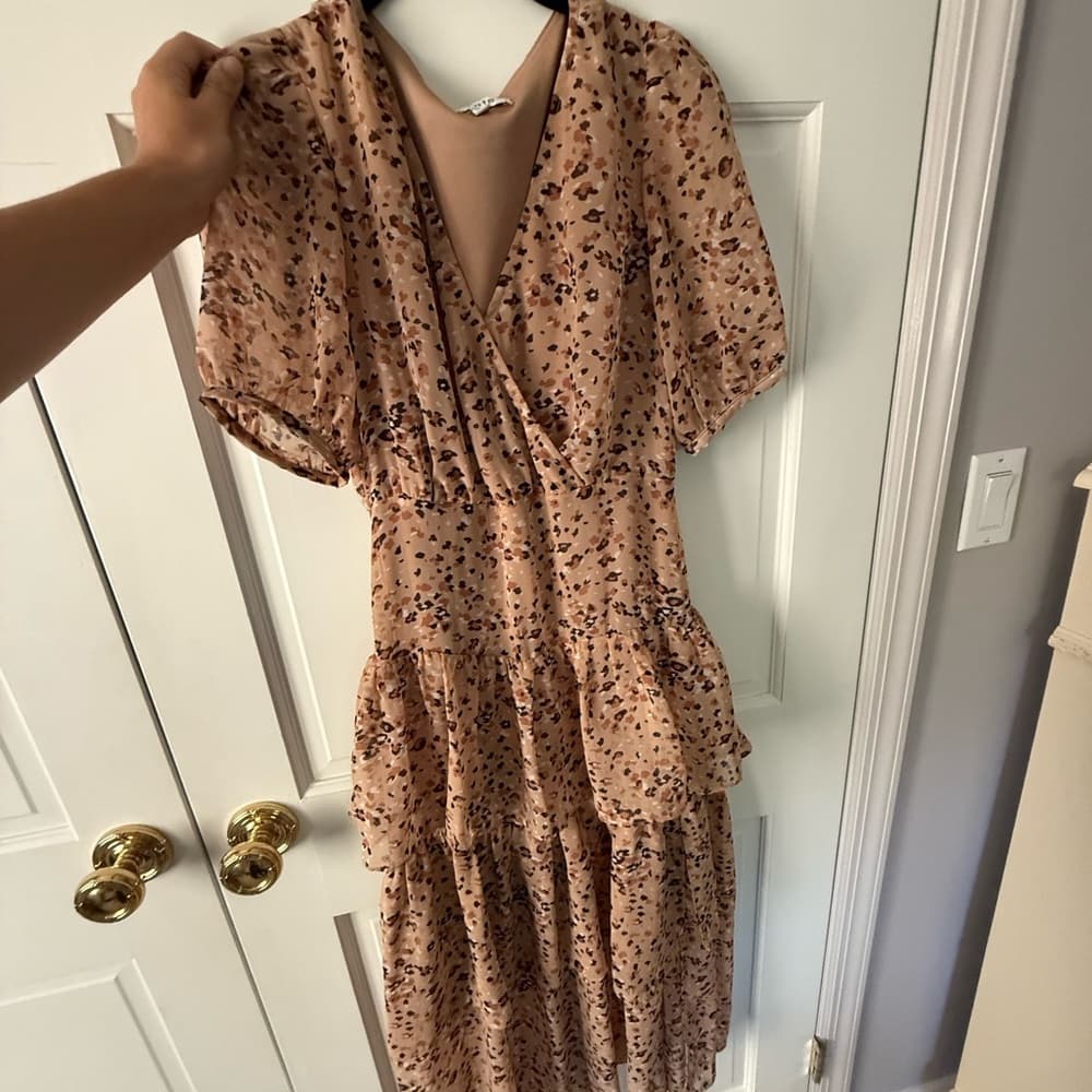 Fate Brown and Cream Tiered Midi Sundress with V-Neck - Thumbnail 2