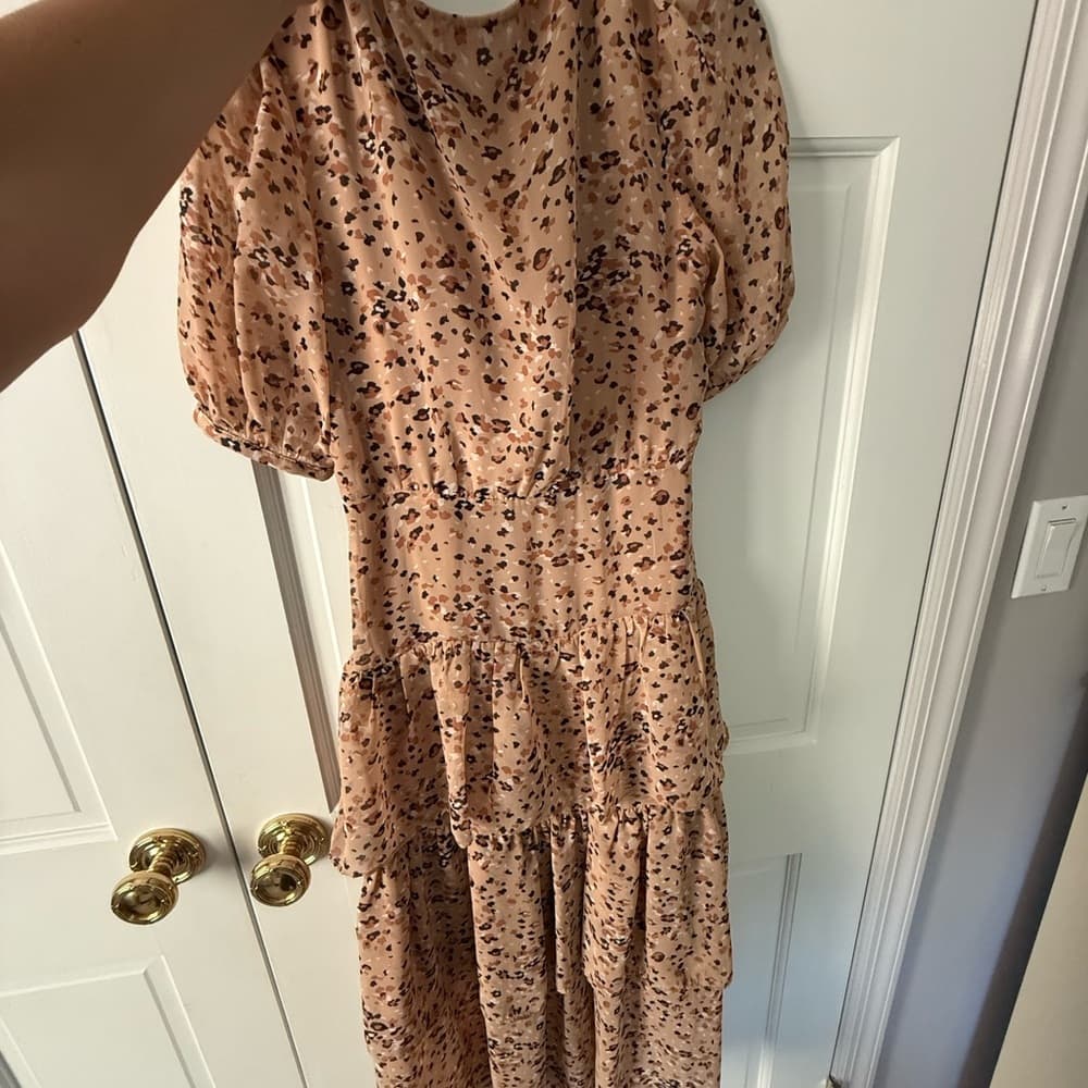Fate Brown and Cream Tiered Midi Sundress with V-Neck - Thumbnail 7