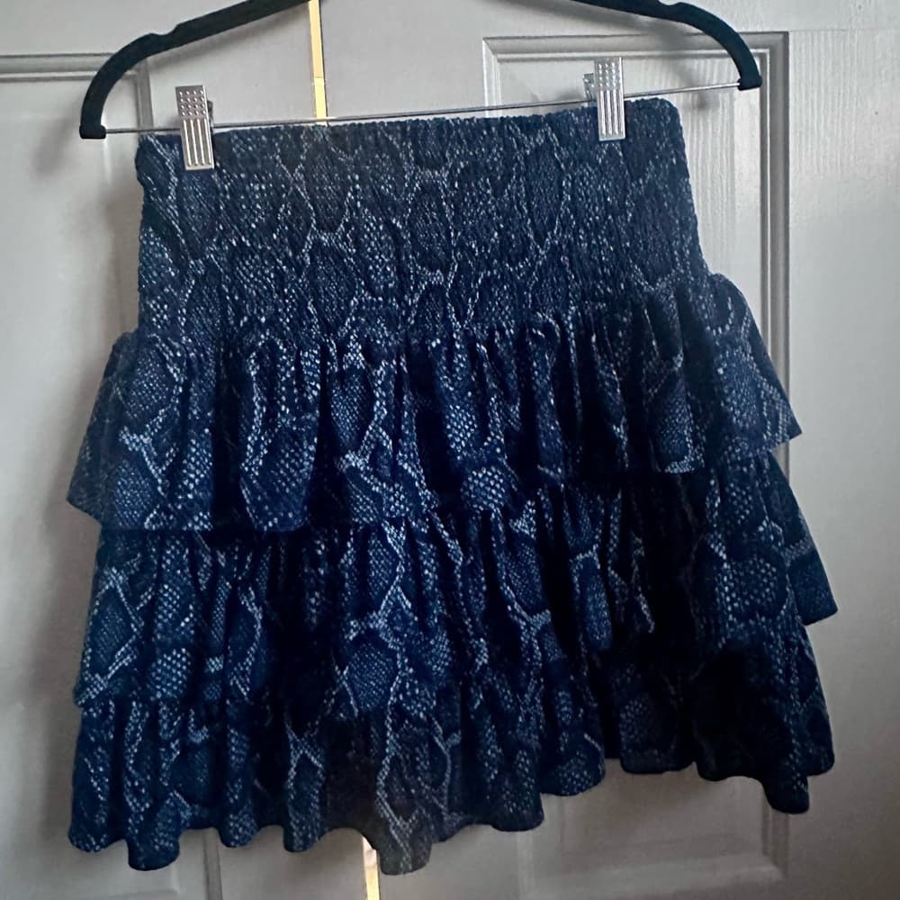 MICHAEL Michael Kors Blue Snake Print Tiered Ruffle Skirt smocked waist - Thumbnail 3