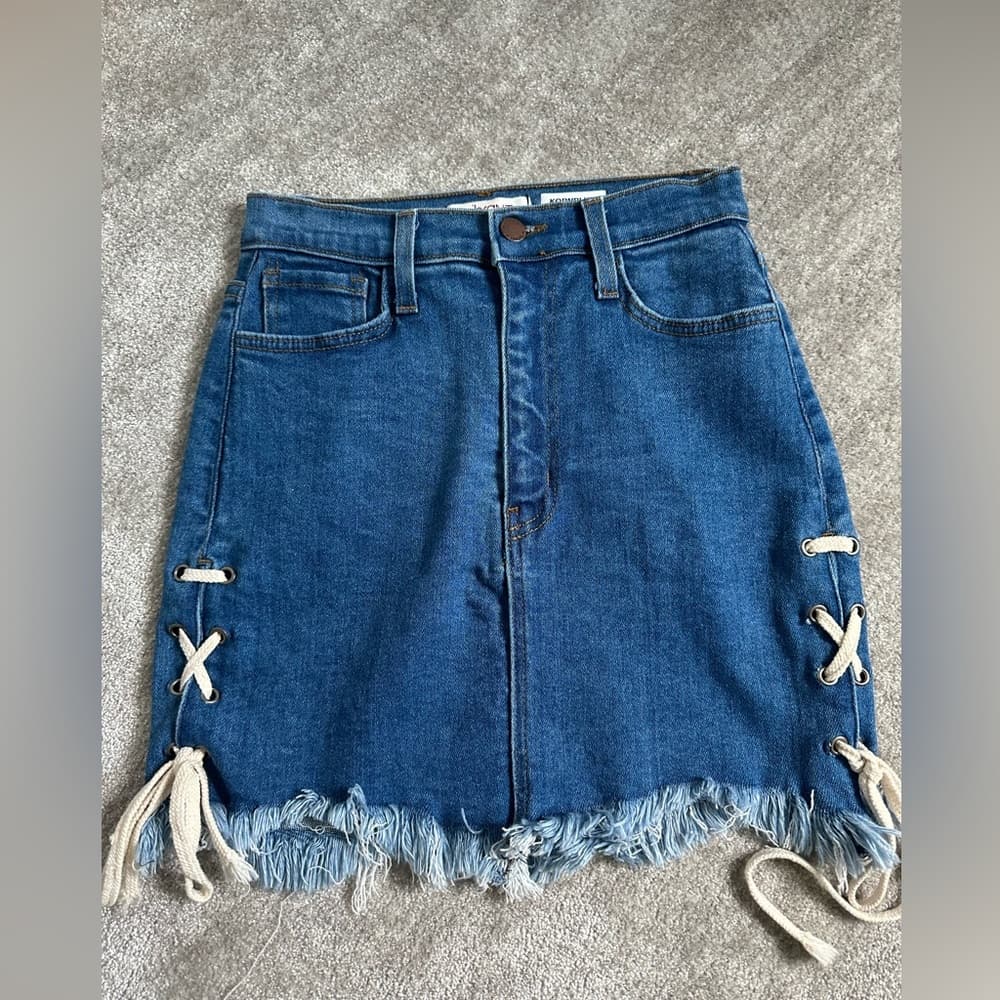 Mini Denim Skirt with Side Tie Detail - Thumbnail 2