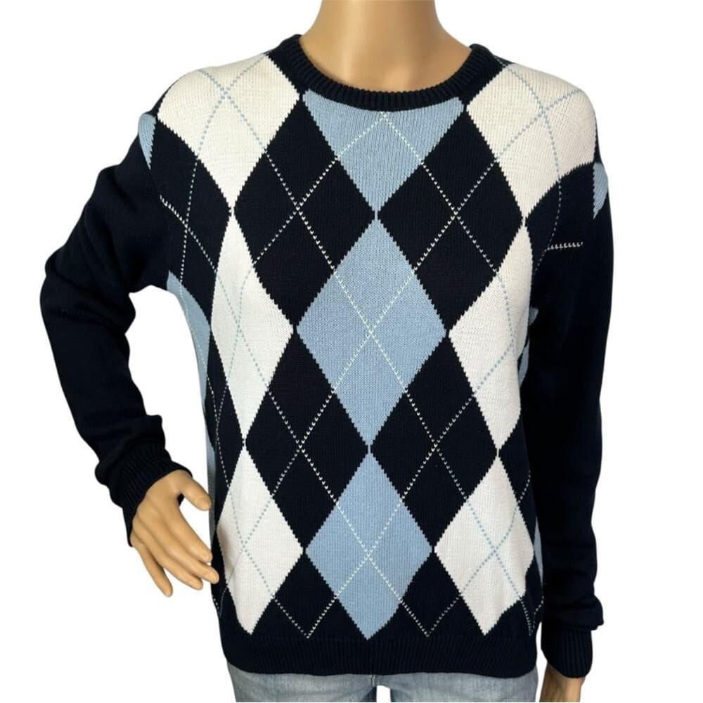 Brandy Melville Black and Blue Argyle Crewneck Sweater - Thumbnail 5