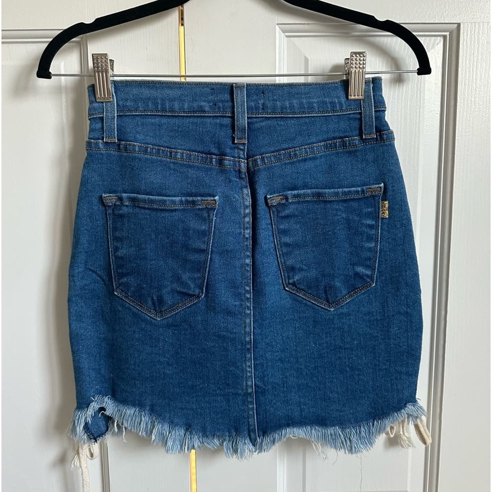Mini Denim Skirt with Side Tie Detail - Thumbnail 3