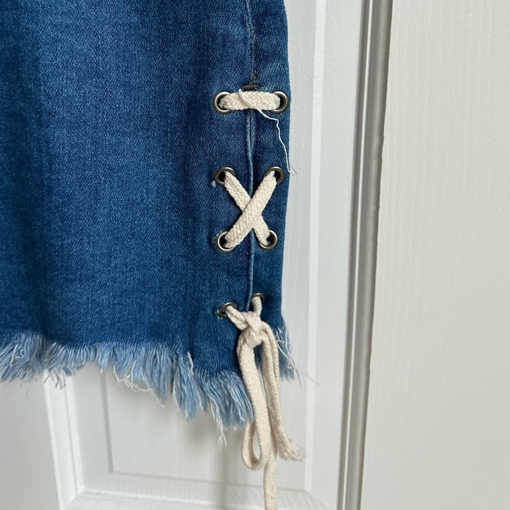 Mini Denim Skirt with Side Tie Detail - Thumbnail 4