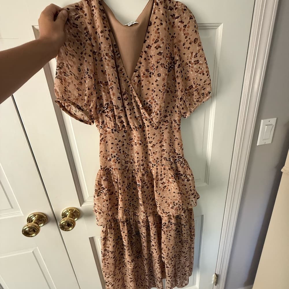 Fate Brown and Cream Tiered Midi Sundress with V-Neck - Thumbnail 3
