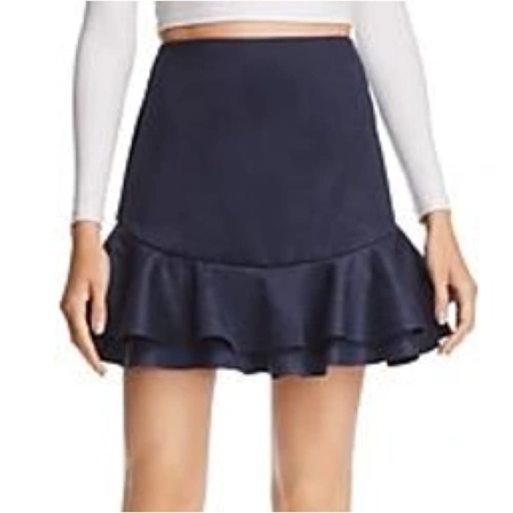 Aqua Navy Ruffled Faux Suede Skirt, Size Small - Thumbnail 2
