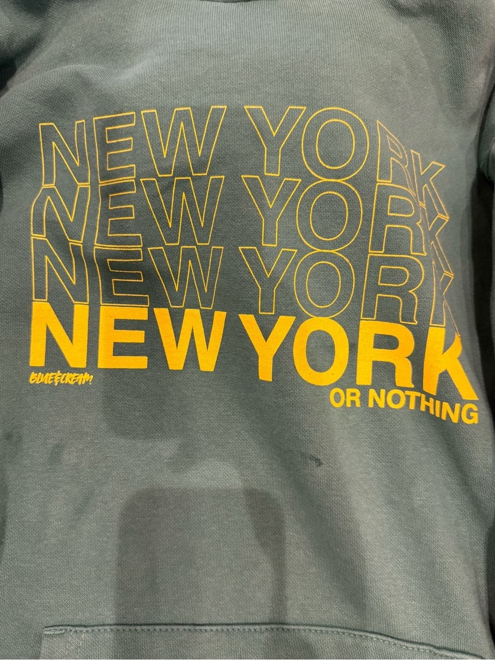 Blue and Cream Green Crewneck Sweatshirt with Yellow "New York" Graphic - Thumbnail 4