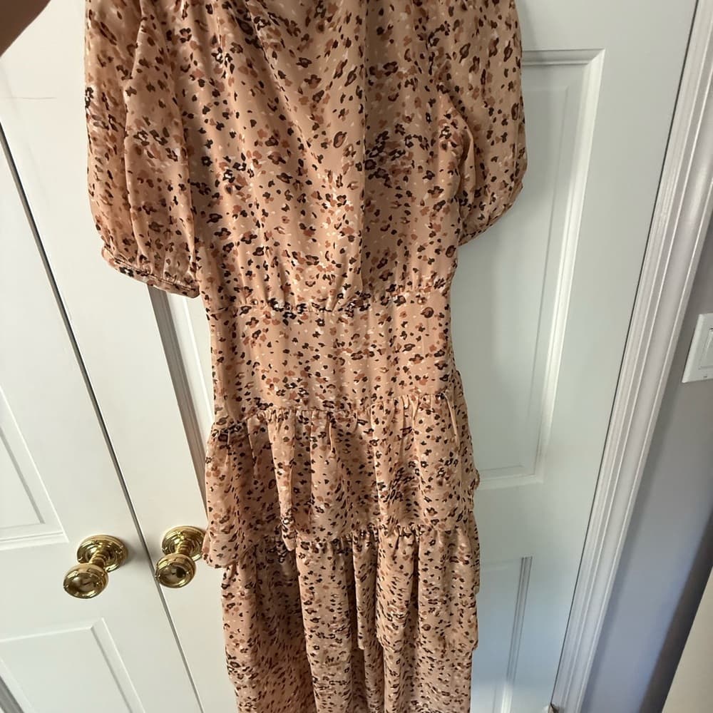 Fate Brown and Cream Tiered Midi Sundress with V-Neck - Thumbnail 6