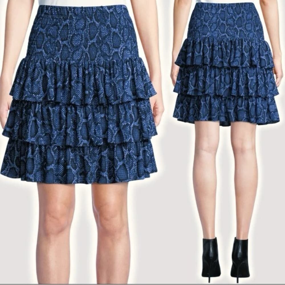 MICHAEL Michael Kors Blue Snake Print Tiered Ruffle Skirt smocked waist - Thumbnail 2