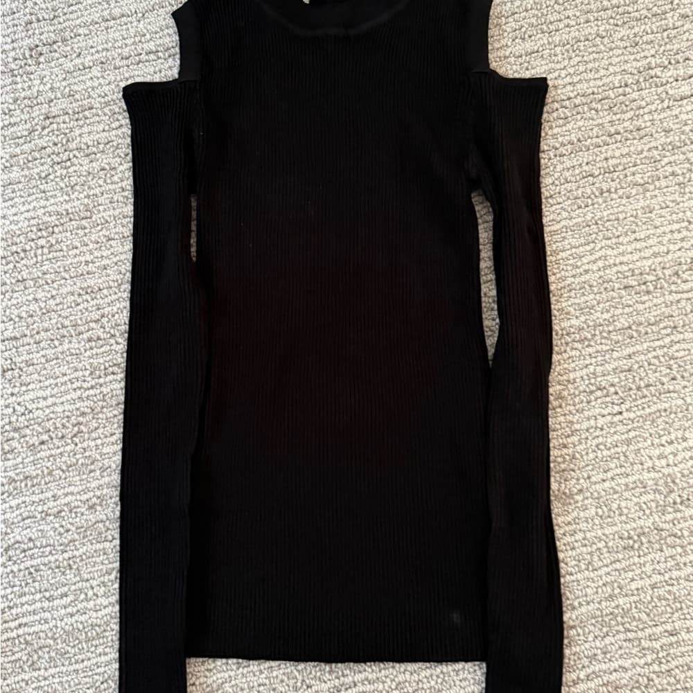 Zara Black Ribbed Knit Top with Shoulder Cutouts - Size S - Thumbnail 2
