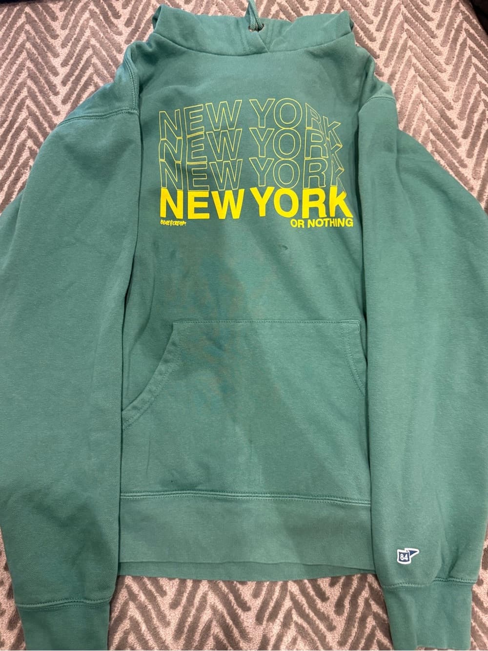 Blue and Cream Green Crewneck Sweatshirt with Yellow "New York" Graphic - Thumbnail 3