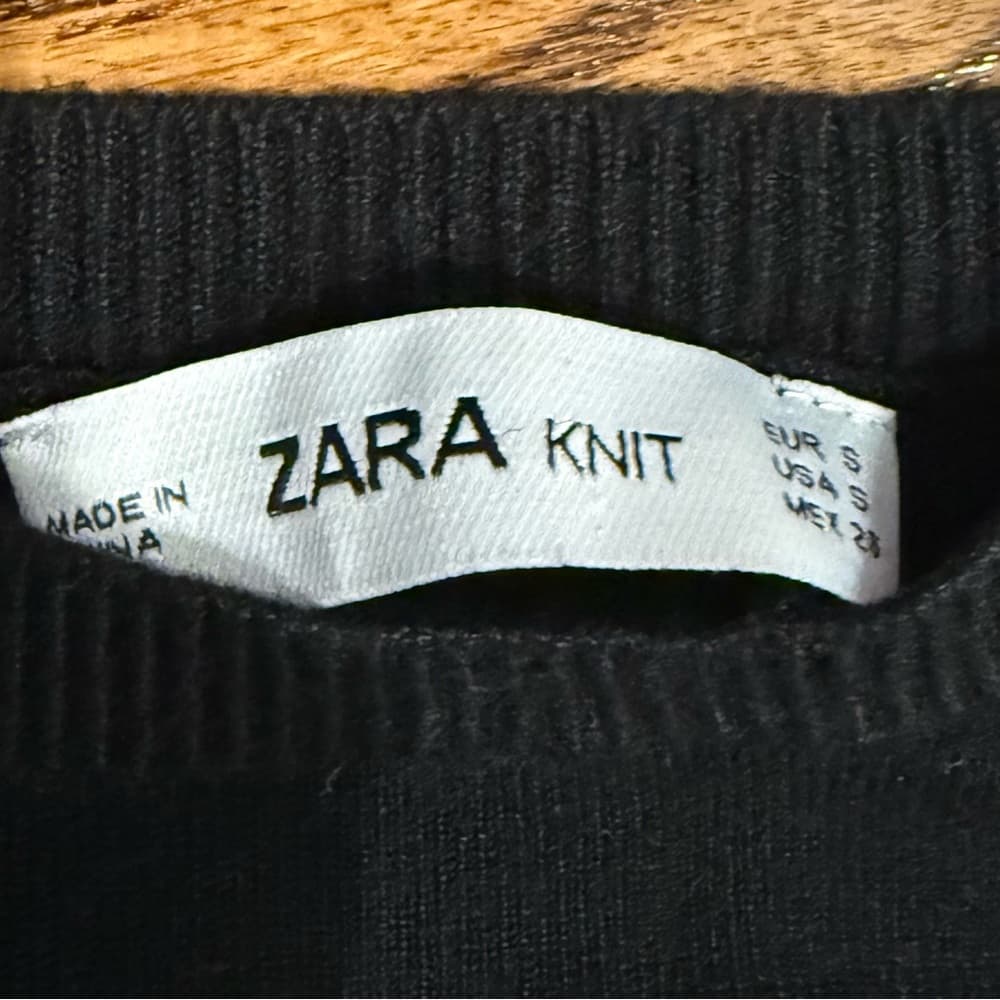 Zara Black Long Sleeve Top with Pearl Buttons - Thumbnail 3