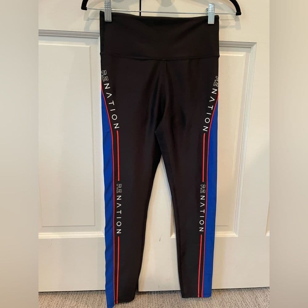 P.E. NATION Black Leggings With Blue and Orange Accents - Thumbnail 2