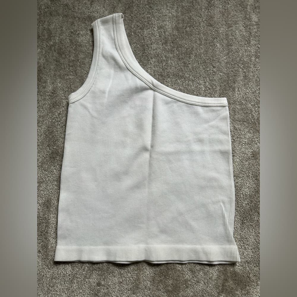 Suzette Collection White One Shoulder Tank Top - Thumbnail 2