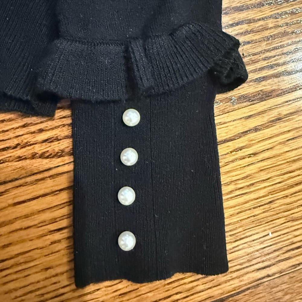 Zara Black Long Sleeve Top with Pearl Buttons - Thumbnail 2