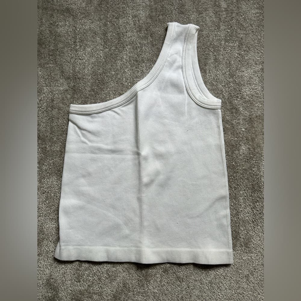 Suzette Collection White One Shoulder Tank Top - Thumbnail 3