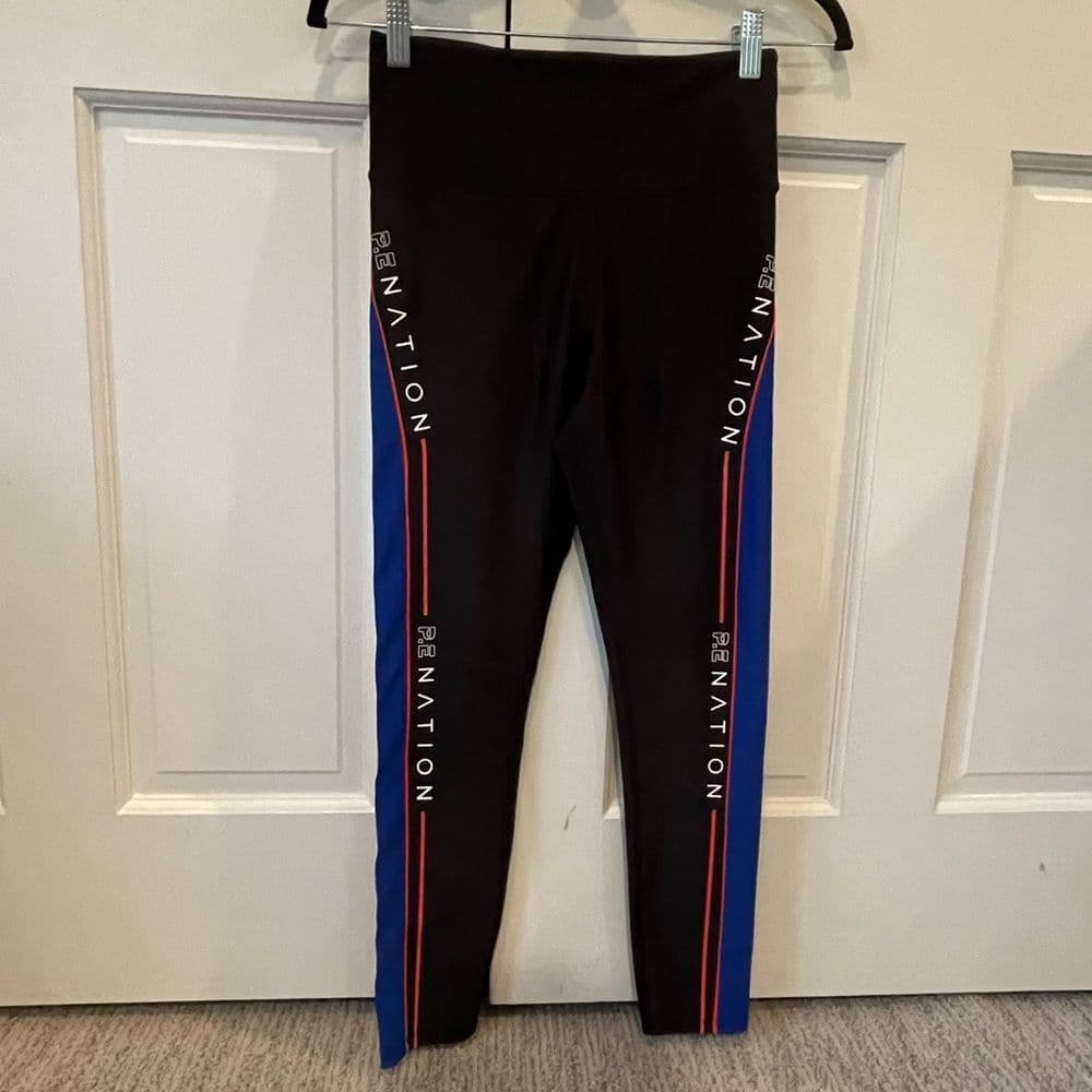 P.E. NATION Black Leggings With Blue and Orange Accents - Thumbnail 3