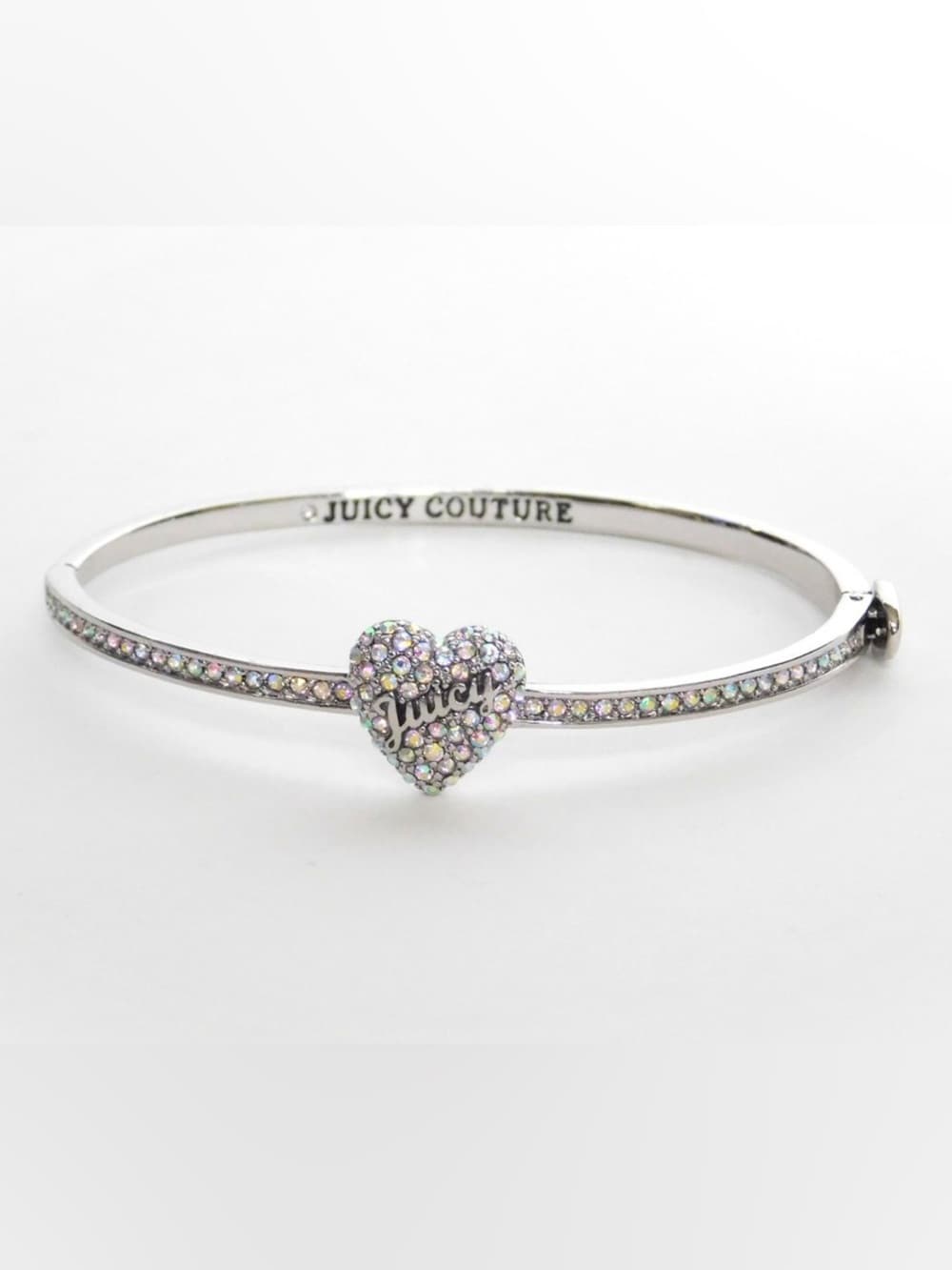 Juicy Couture AB pave crystal heart hinged bangle bracelet - Silver