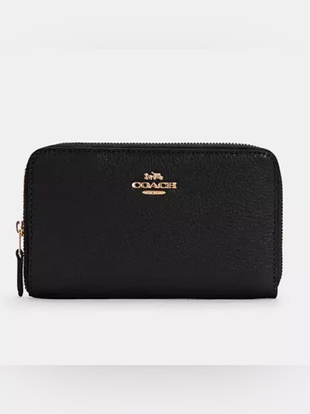 Coach Black Leather Zip-Around Wallet with Gold Logo