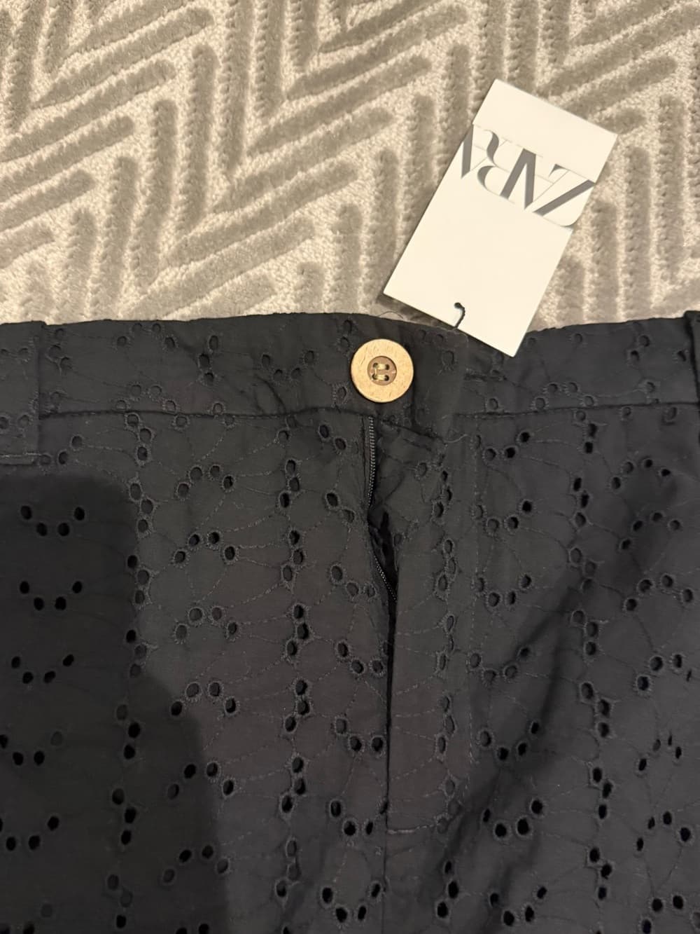 NWT Zara Black Eyelet High-Waist Wide Leg Trousers - Thumbnail 3