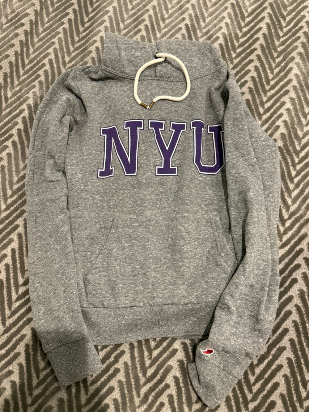 League Gray Hoodie Sweater with Purple NYU Lettering - Thumbnail 2