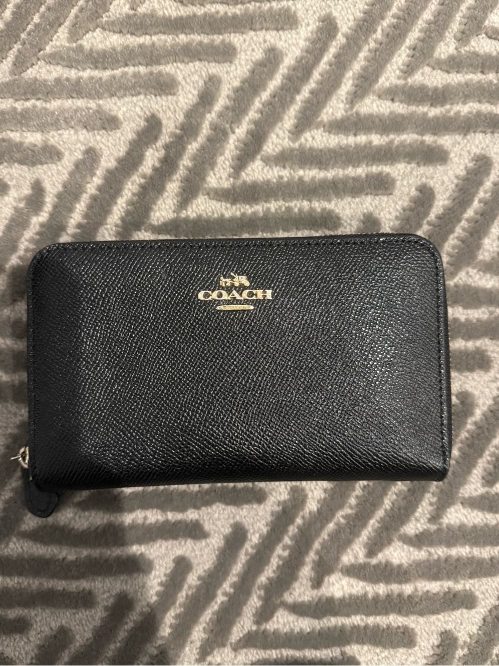 Coach Black Leather Zip-Around Wallet with Gold Logo - Thumbnail 4